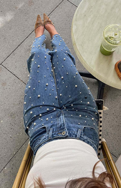 Detailed Mid-Waist Jeans