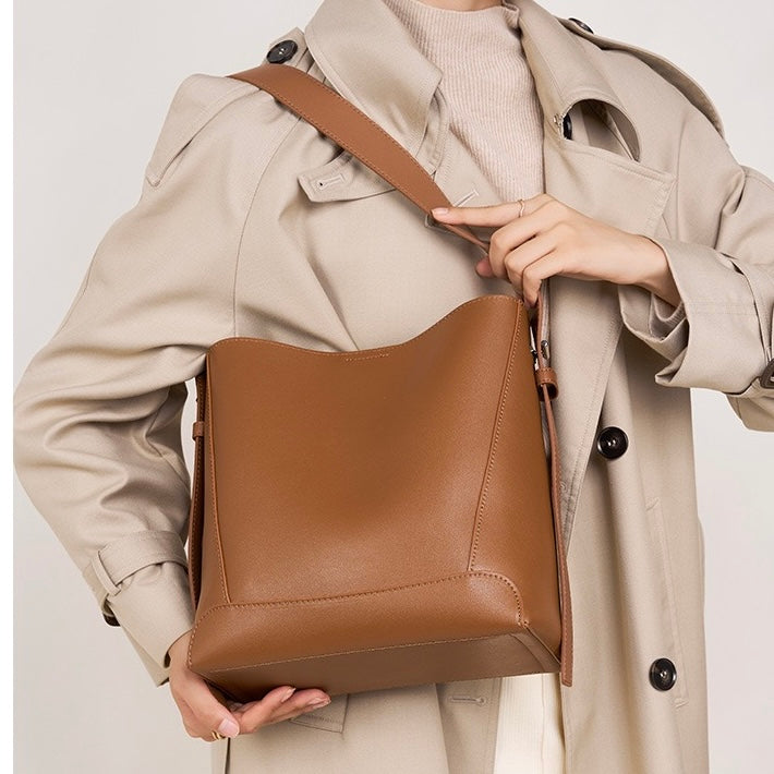 Genuine Leather Crossbody & Shoulder Oversized Bucket Bag