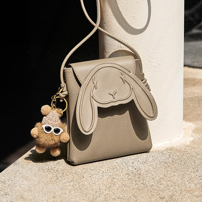 Rabbit Genuine Leather Mini Crossbody Phone Bag