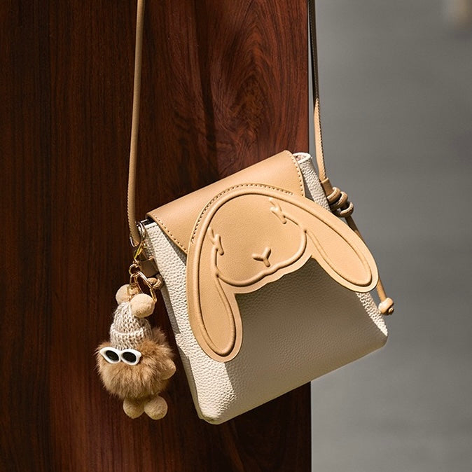 Rabbit Genuine Leather Mini Crossbody Phone Bag
