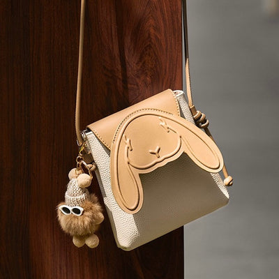 Rabbit Genuine Leather Mini Crossbody Phone Bag