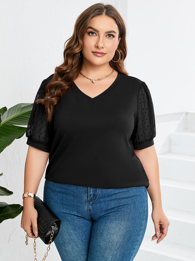 Rosie | Sheer Sleeve V-Neck Top